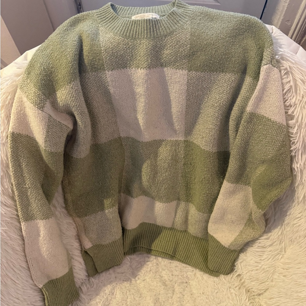 Green and White Striped Sweater